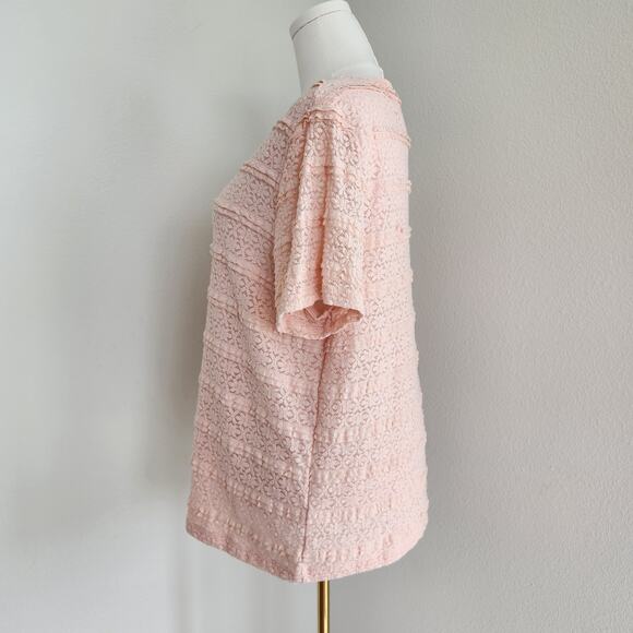 Y2K Alfred Dunner Pink Tiered Lace Short Sleeve Blouse Plus Size 1X - Picture 4 of 8